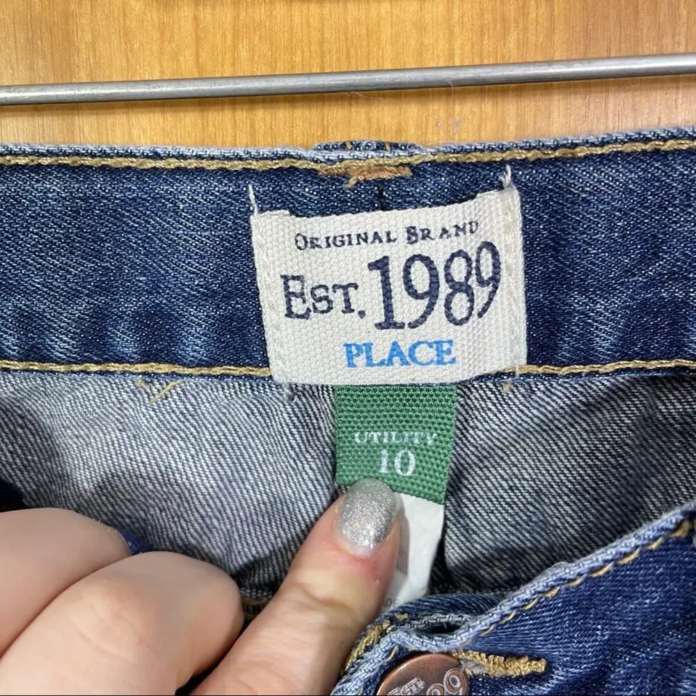 Children's Place, Boys Jeans, Size 10, Utility Jeans. Dark Wash, Adj Waist.
